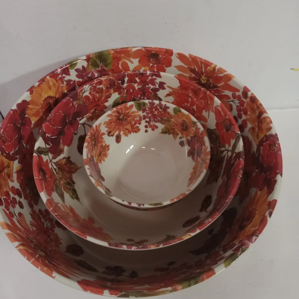 Melamine Mixing Bowls Serving Set of 3 Floral